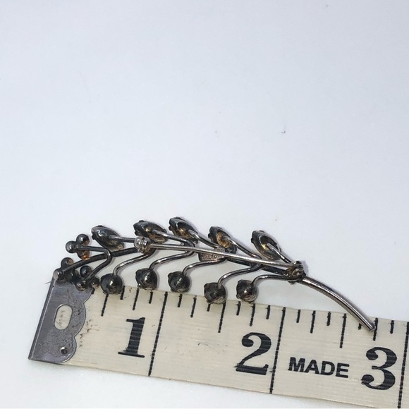 BOND & Boyd Sterling Silver Rhinestone Leaf Brooch 3” - Picture 4 of 4